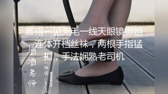 难得一见无毛一线天眼镜御姐，连体开档丝袜，两根手指猛扣，手法娴熟老司机