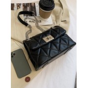 Black Quilted Chain Cross Body Bag