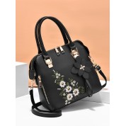 Black Leather Satchel Crossbody Bag