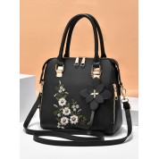 Black Leather Satchel Crossbody Bag