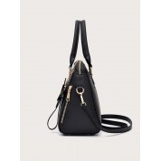 Black Leather Satchel Crossbody Bag