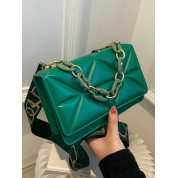 Green Leather Satchel Drawstring Bag