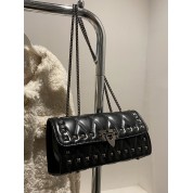 Black Quilted Shoulder Bag With Chain