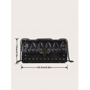 Black Quilted Shoulder Bag With Chain