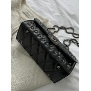 Black Quilted Shoulder Bag With Chain