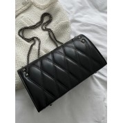 Black Quilted Shoulder Bag With Chain