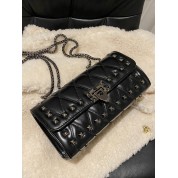 Black Quilted Shoulder Bag With Chain