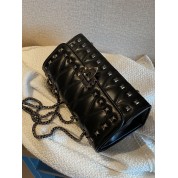 Black Quilted Shoulder Bag With Chain