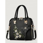 Black Leather Satchel Crossbody Bag