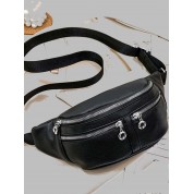 Double Zipper Leather Makeup Bag