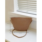 Circle Handle Straw Bucket Bag