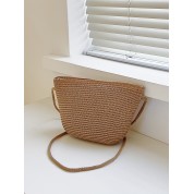 Circle Handle Straw Bucket Bag