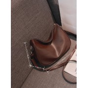 Brown Leather Bucket Tote Bag