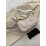 Beige Square Leather Crossbody Bag