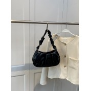 Ruched Strap Leather Shoulder Bag