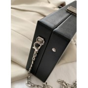 Black Leather Crossbody Bag With Chain