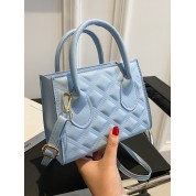 Blue Quilted Leather Tote Bag