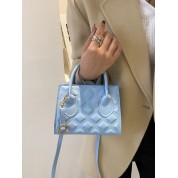 Blue Quilted Leather Tote Bag