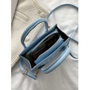 Blue Quilted Leather Tote Bag