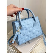 Blue Quilted Leather Tote Bag