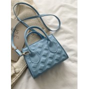 Blue Quilted Leather Tote Bag