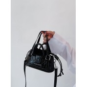 Black Leather Bucket Tote Bag