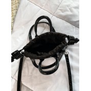 Black Leather Bucket Tote Bag