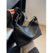 Black Leather Tote Hobo Bag