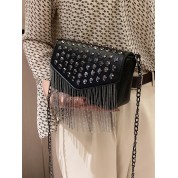 Black Studded Flap Crossbody Bag