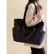 Black Patent Quilted Tote Bag