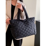 Black Patent Quilted Tote Bag