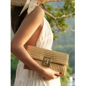 Purple Straw Woven Clutch Bag