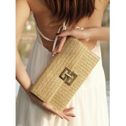 Purple Straw Woven Clutch Bag