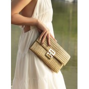 Purple Straw Woven Clutch Bag