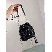 Ladies Black Drawstring Bucket Bag