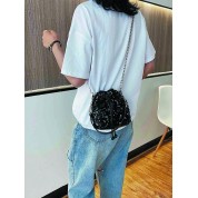 Ladies Black Drawstring Bucket Bag