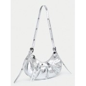 White Leather Studded Tote Bag