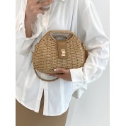 Square Top Handle Straw Bag