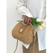 Square Top Handle Straw Bag