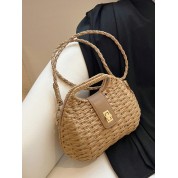 Square Top Handle Straw Bag