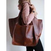 Leather Tote Bag With Front Pocket