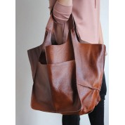 Leather Tote Bag With Front Pocket