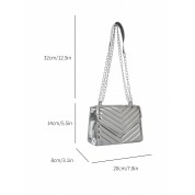 Metallic Quilted Chain Flap Square Bag