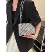 Metallic Quilted Chain Flap Square Bag