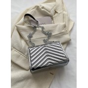 Metallic Quilted Chain Flap Square Bag