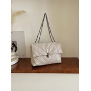 Beige Quilted Leather Tote Bag