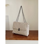 Beige Quilted Leather Tote Bag