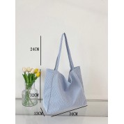 Blue Tote Bag Brown Handle