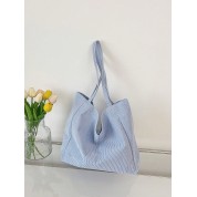 Blue Tote Bag Brown Handle