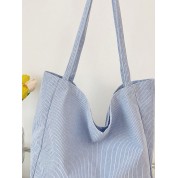 Blue Tote Bag Brown Handle